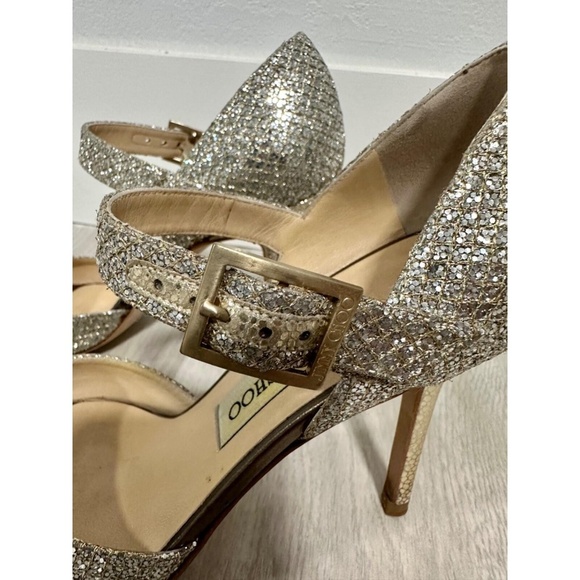 Jimmy Choo Glitter Stiletto Heels Peep Toe Mary Jane Ankle Strap Shoes 35.5 us 5 - Picture 5 of 15